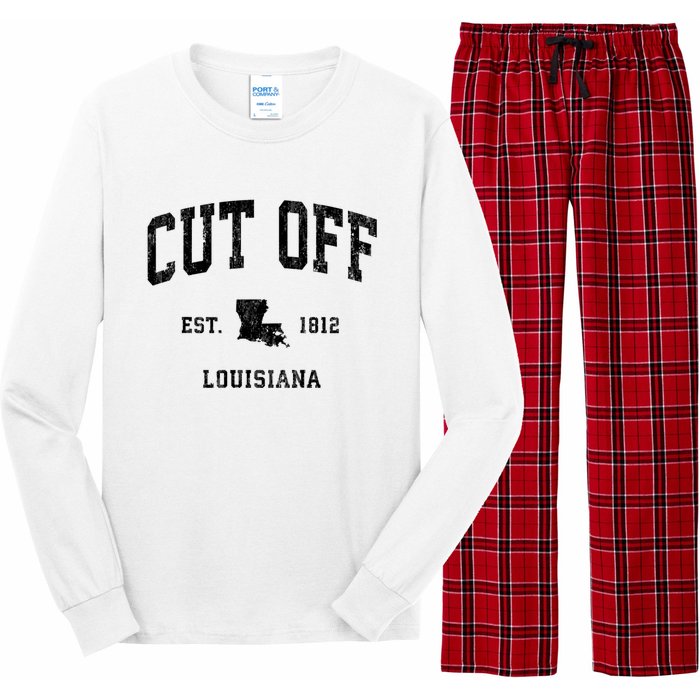 Cut Off Louisiana La Vintage Established Athletic Sports Design Long Sleeve Pajama Set