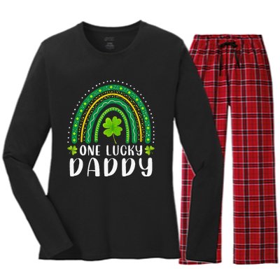 Cute One Lucky Daddy Rainbow Saint Patrick's Day Dad Father Papa Women's Long Sleeve Flannel Pajama Set 