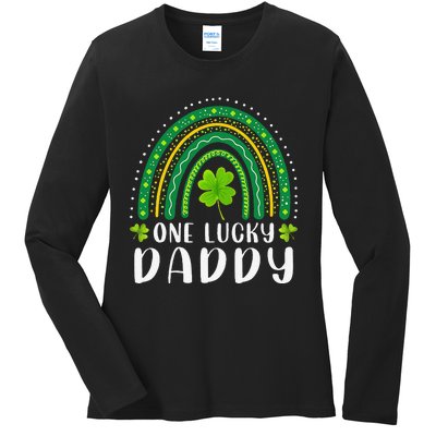 Cute One Lucky Daddy Rainbow Saint Patrick's Day Dad Father Papa Ladies Long Sleeve Shirt