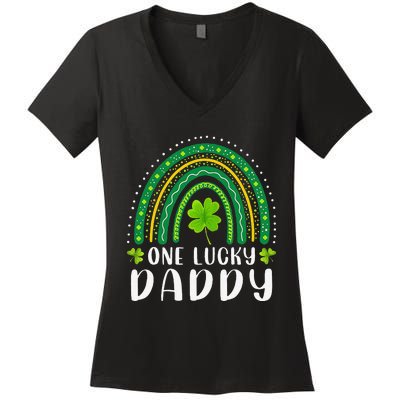 Cute One Lucky Daddy Rainbow Saint Patrick's Day Dad Father Papa Women's V-Neck T-Shirt