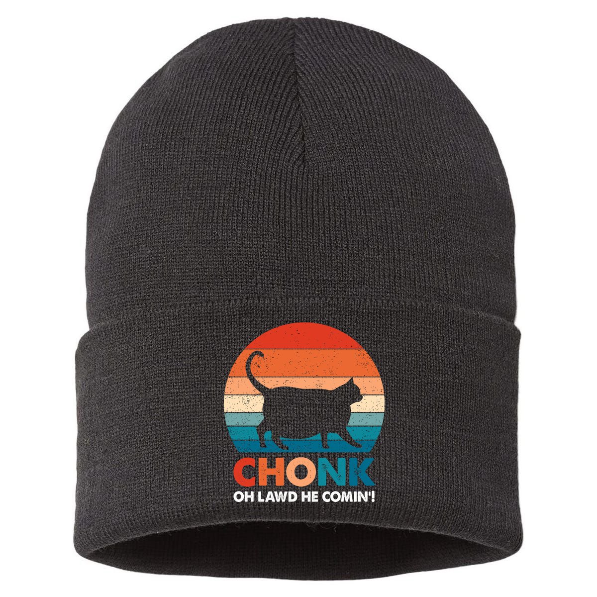 Chonk Oh Lawd He Comin Funny Fat Cat Sustainable Knit Beanie