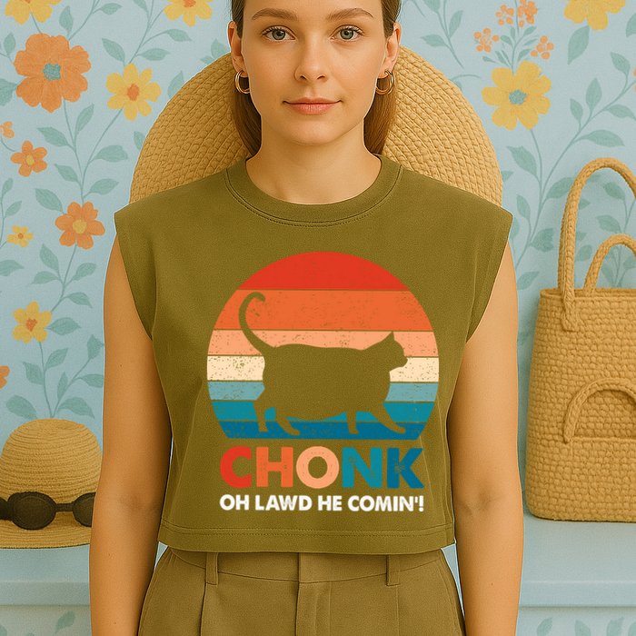 Chonk Oh Lawd He Comin Funny Fat Cat Garment-Dyed Women's Muscle Tee