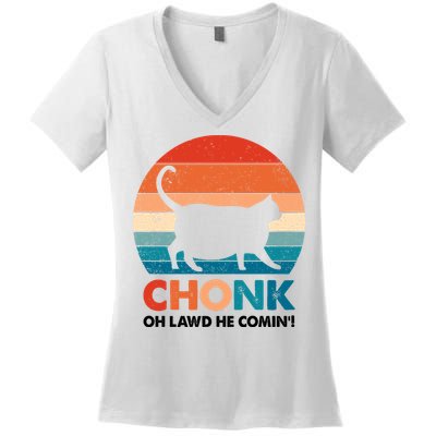 Chonk Oh Lawd He Comin Funny Fat Cat Women's V-Neck T-Shirt