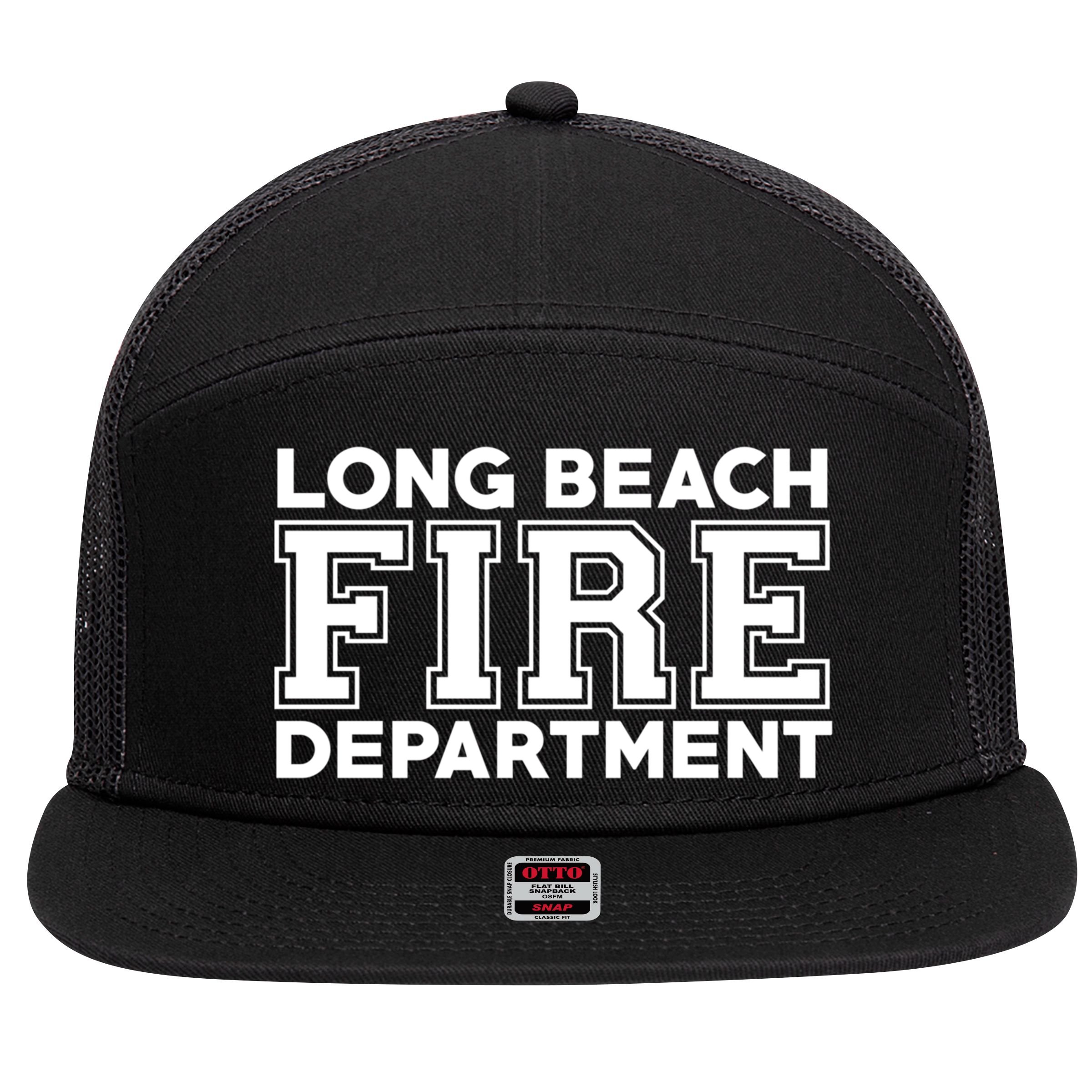 City Of Long Beach Fire Rescue California Fire Duty Gift 7 Panel Mesh Trucker Snapback Hat