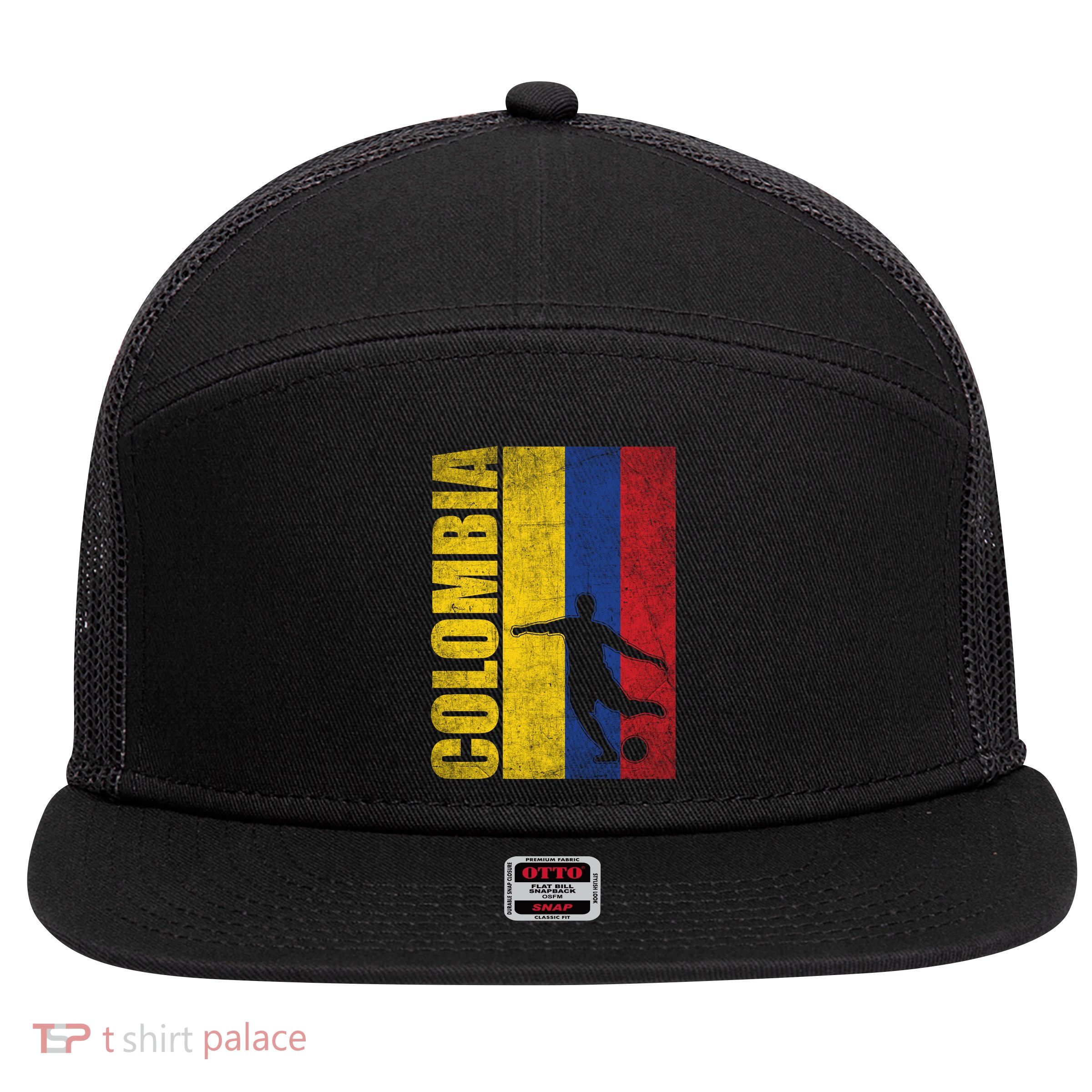 Colombia Flag Soccer World Cup 7 Panel Mesh Trucker Snapback Hat