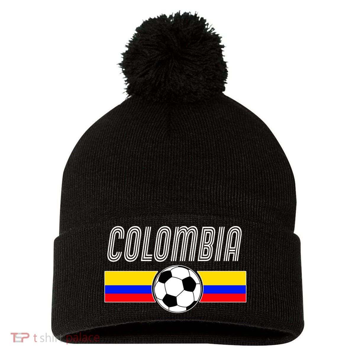 Colombia Futball Soccer Ball Logo Pom Pom 12in Knit Beanie