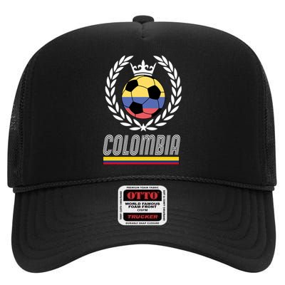 Colombia Soccer Flag Emblem High Crown Mesh Back Trucker Hat