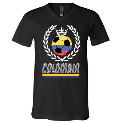 Colombia Soccer Flag Emblem V-Neck T-Shirt