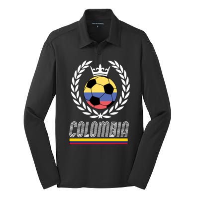 Colombia Soccer Flag Emblem Silk Touch Performance Long Sleeve Polo