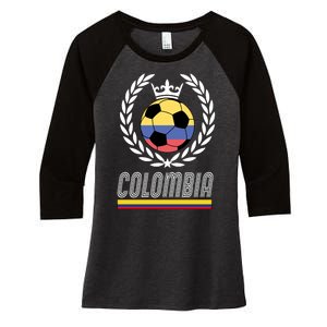 Colombia Soccer Flag Emblem Women's Tri-Blend 3/4-Sleeve Raglan Shirt