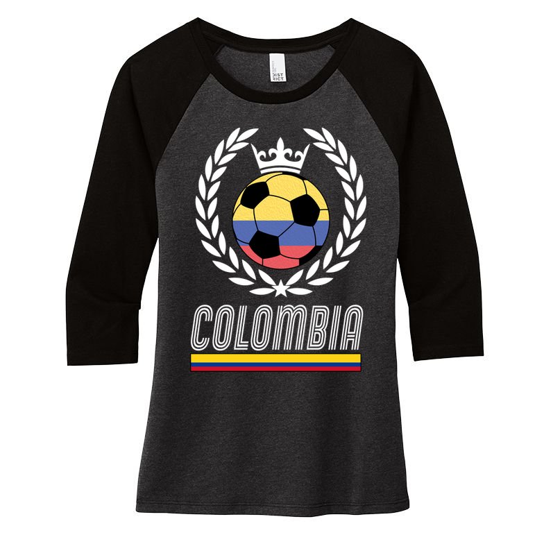 Colombia Soccer Flag Emblem Women's Tri-Blend 3/4-Sleeve Raglan Shirt
