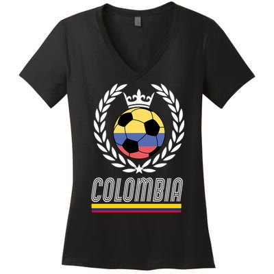 Colombia Soccer Flag Emblem Women's V-Neck T-Shirt