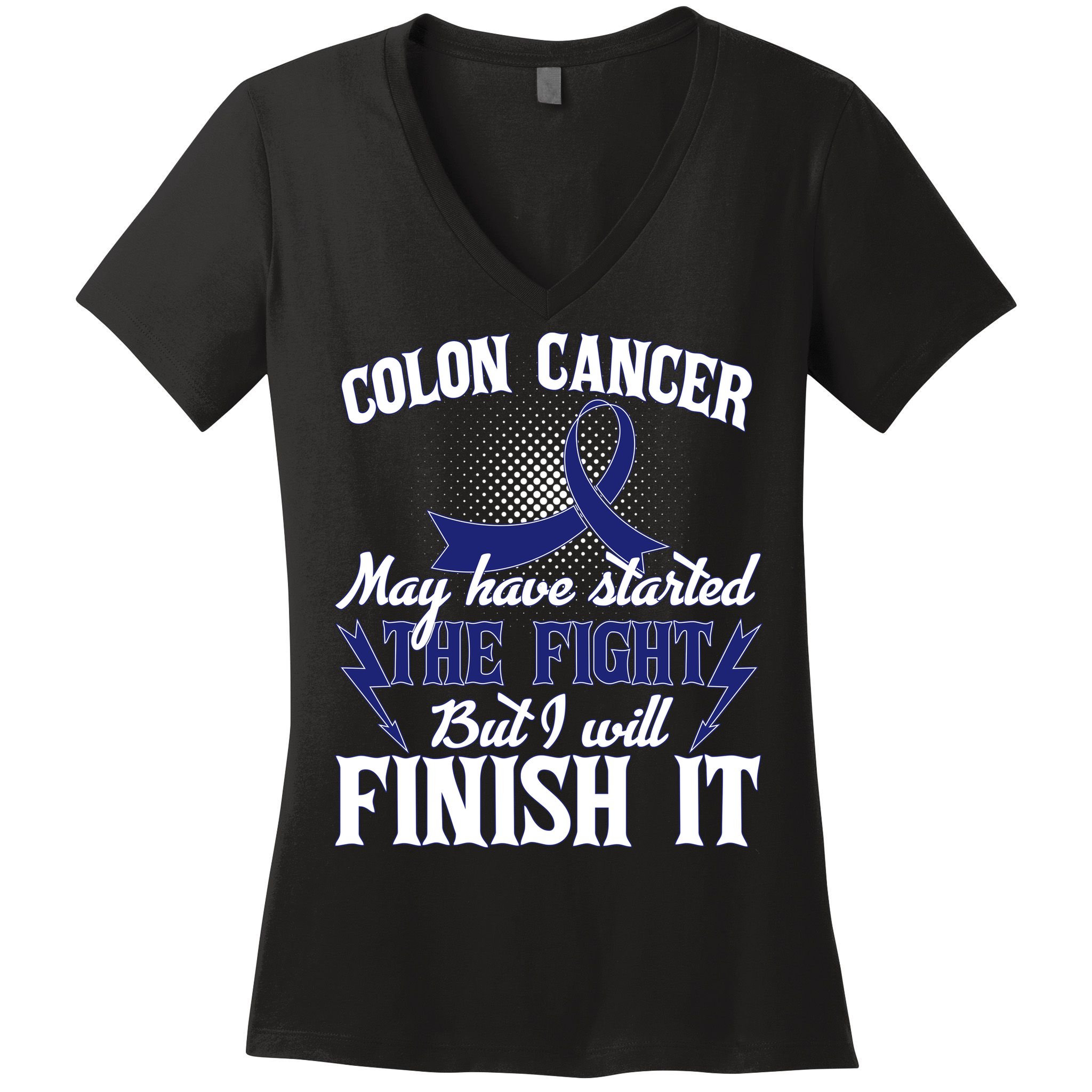 Colon Cancer Awareness Finish The Fight Women's V-Neck T-Shirt