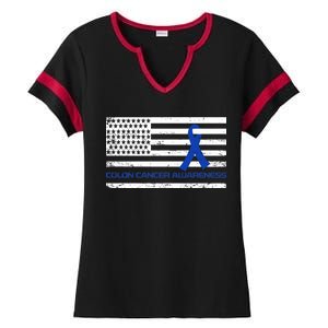 Colon Cancer Awareness Flag Ladies Halftime Notch Neck Tee