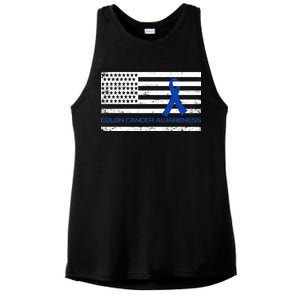 Colon Cancer Awareness Flag Ladies PosiCharge Tri-Blend Wicking Tank