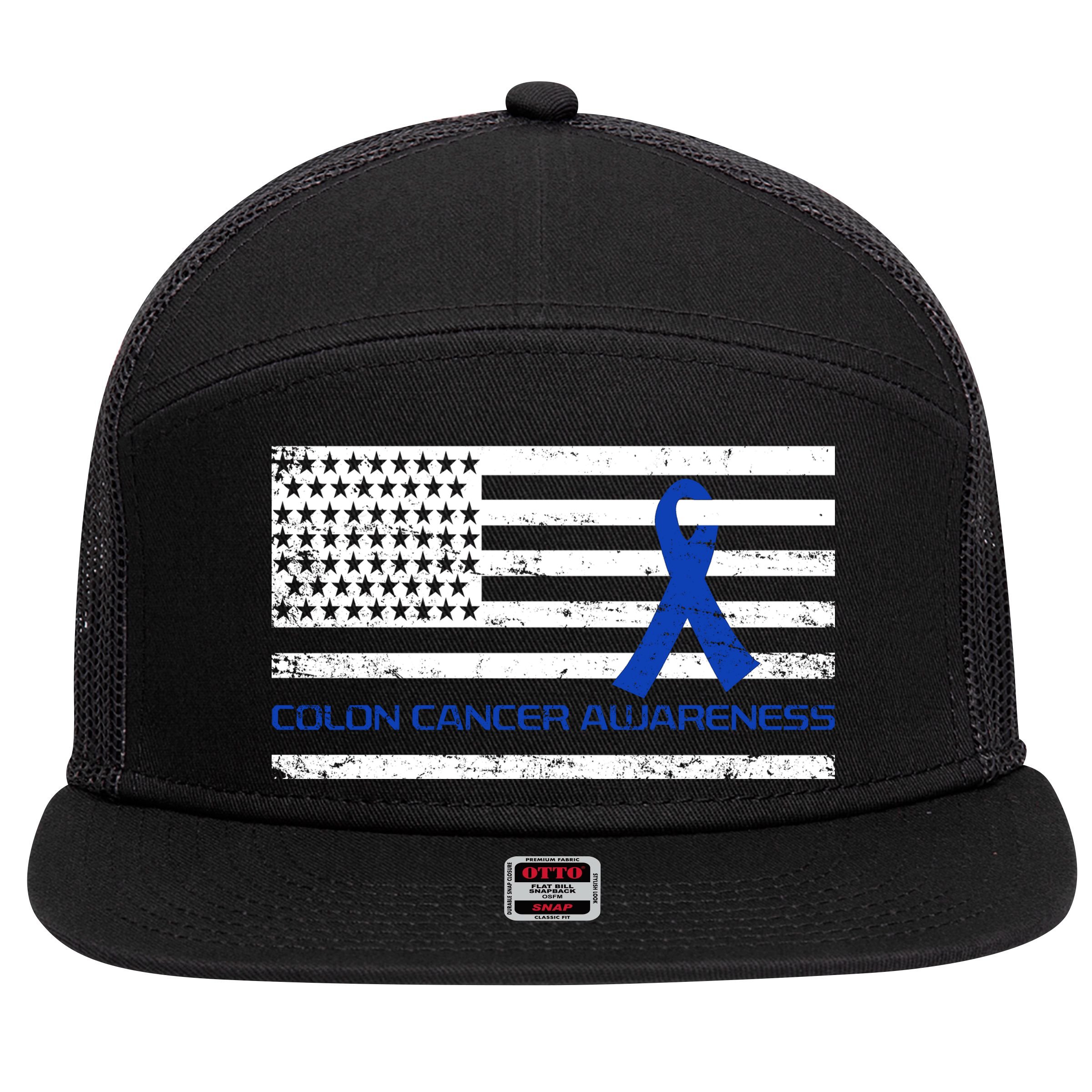 Colon Cancer Awareness Flag 7 Panel Mesh Trucker Snapback Hat