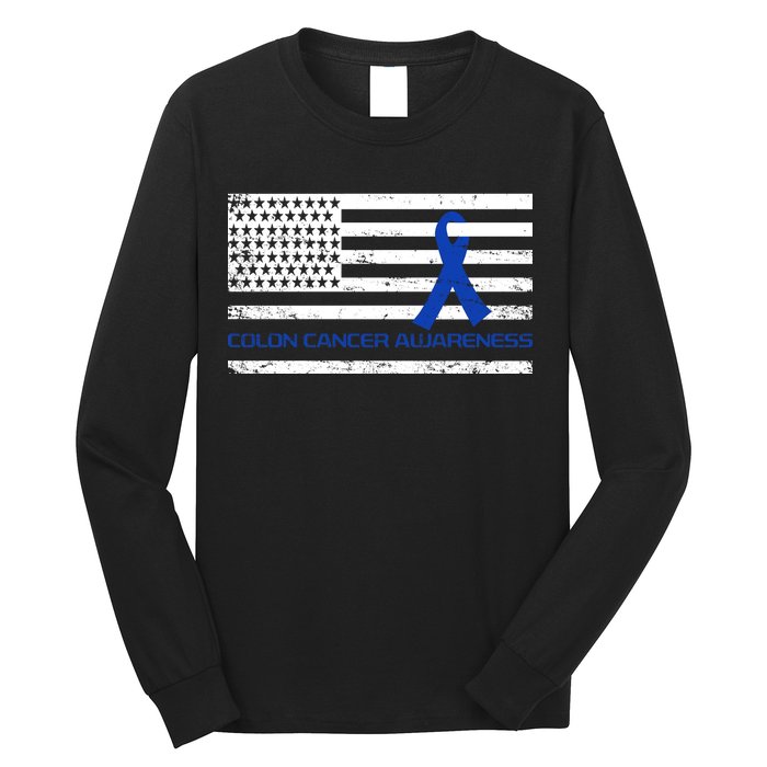 Colon Cancer Awareness Flag Long Sleeve Shirt