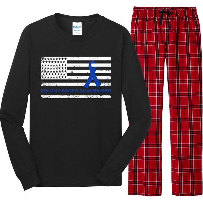 Colon Cancer Awareness Flag Long Sleeve Pajama Set