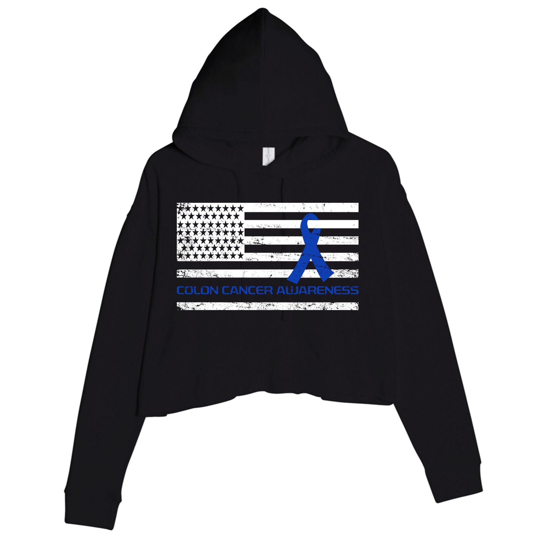 Colon Cancer Awareness Flag Crop Fleece Hoodie