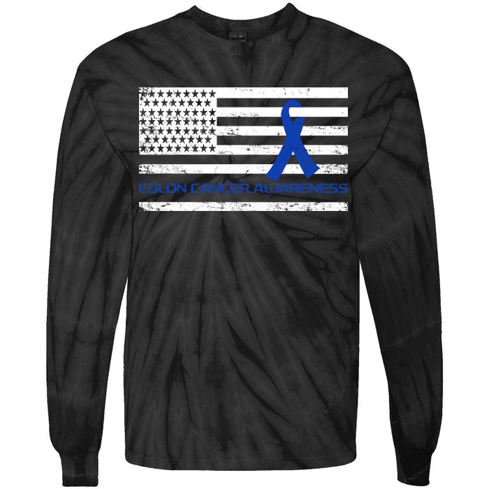 Colon Cancer Awareness Flag Tie-Dye Long Sleeve Shirt