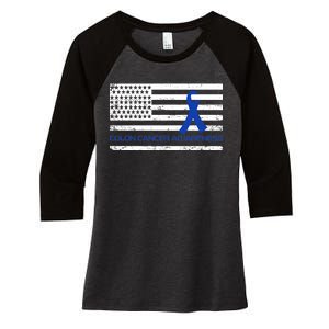 Colon Cancer Awareness Flag Women's Tri-Blend 3/4-Sleeve Raglan Shirt