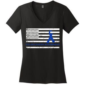 Colon Cancer Awareness Flag Women's V-Neck T-Shirt