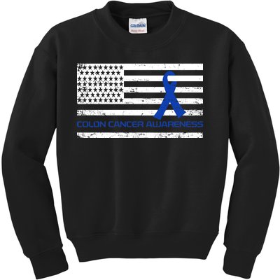 Colon Cancer Awareness Flag Kids Sweatshirt