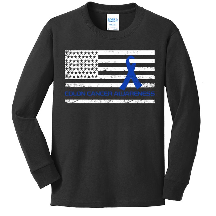 Colon Cancer Awareness Flag Kids Long Sleeve Shirt