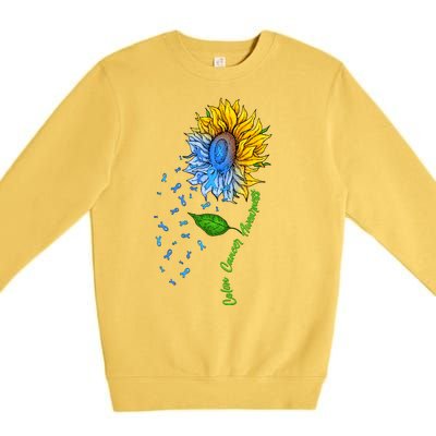 Colon Cancer Awareness Sunflower Support Premium Crewneck Sweatshirt