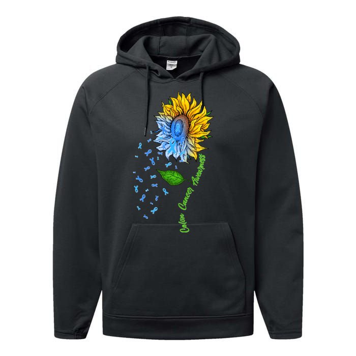 Colon Cancer Awareness Sunflower Support Performance Fleece Hoodie