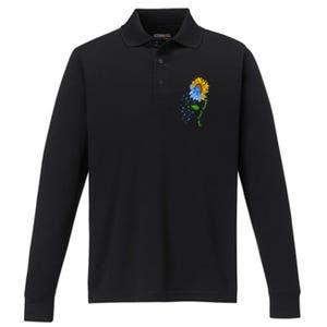 Colon Cancer Awareness Sunflower Support Performance Long Sleeve Polo