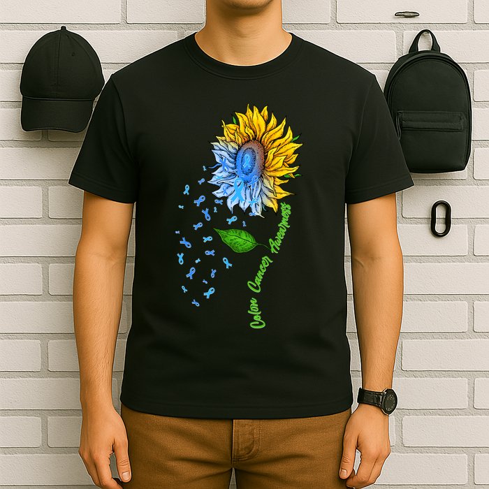 Colon Cancer Awareness Sunflower Support T-Shirt