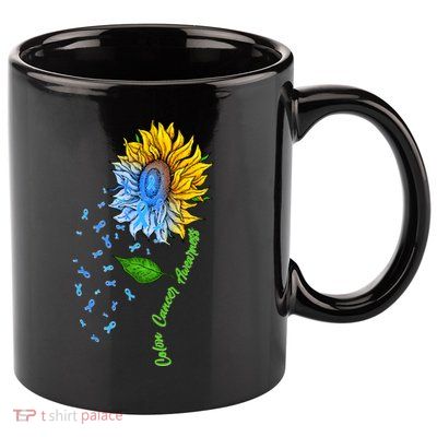 Colon Cancer Awareness Sunflower Support 11oz C Handle Ceramic Mug