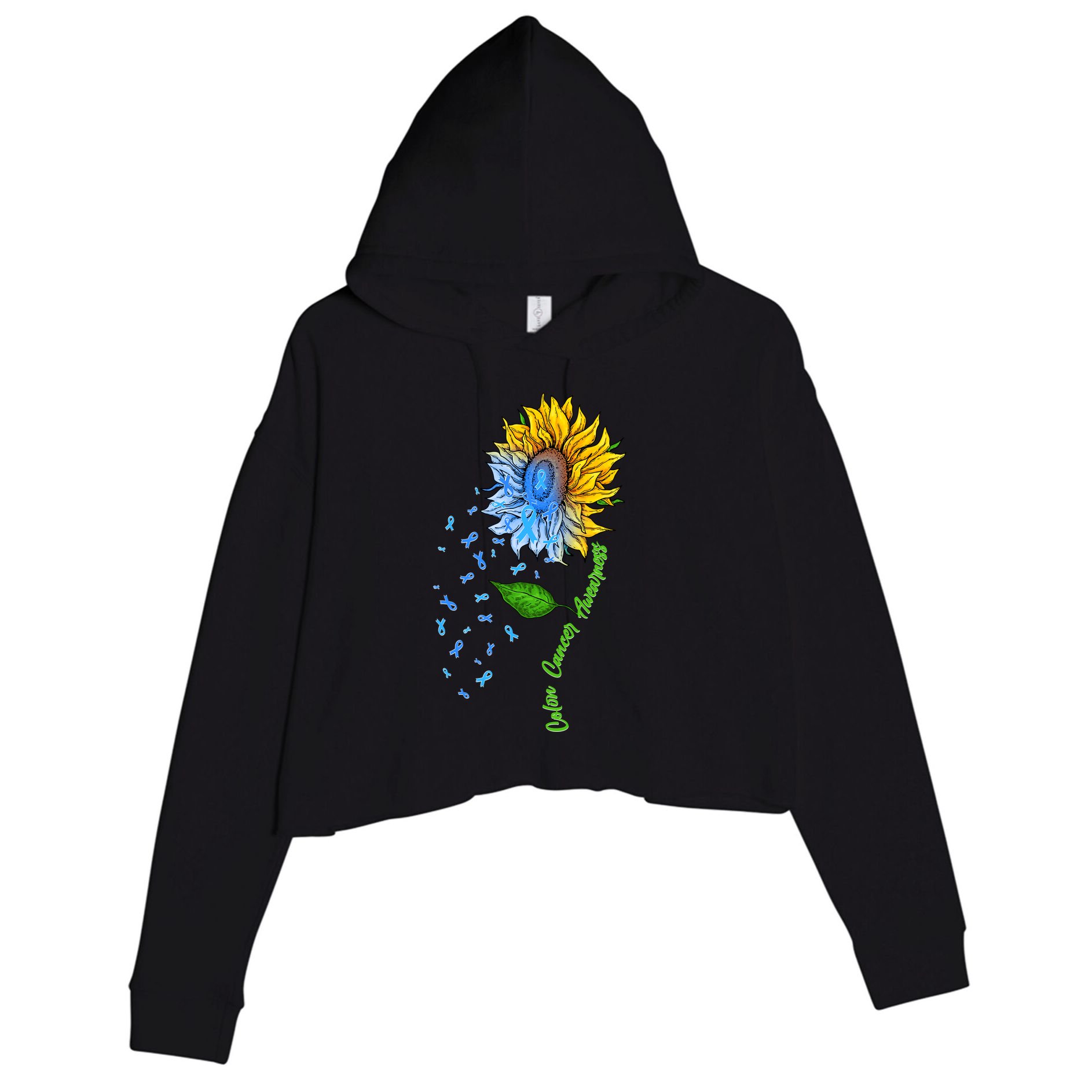 Colon Cancer Awareness Sunflower Support Crop Fleece Hoodie