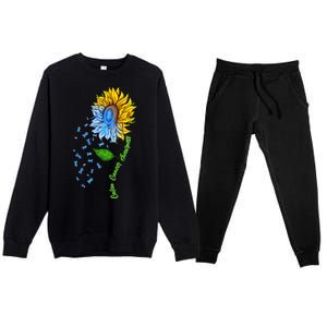 Colon Cancer Awareness Sunflower Support Premium Crewneck Sweatsuit Set