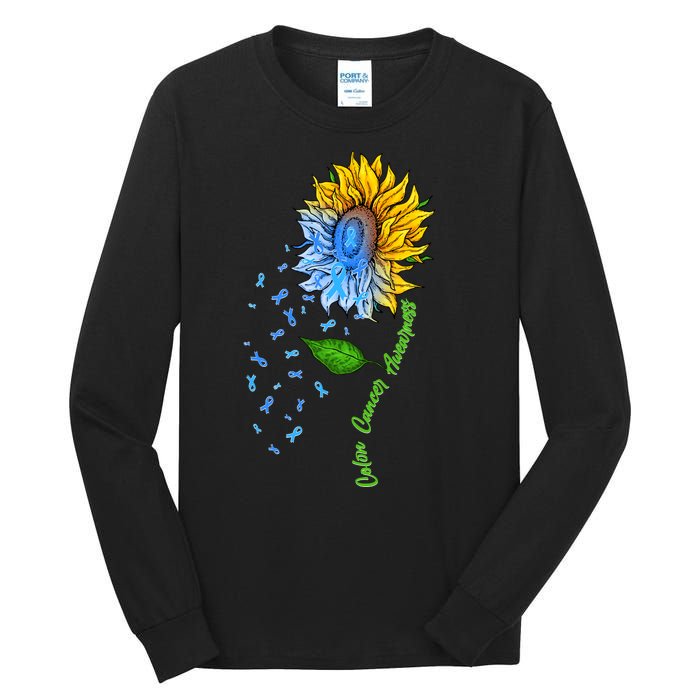 Colon Cancer Awareness Sunflower Support Tall Long Sleeve T-Shirt