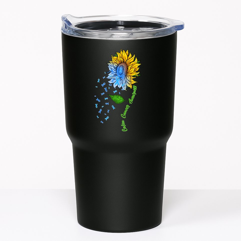 Colon Cancer Awareness Sunflower Support Tumbler