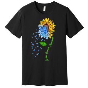 Colon Cancer Awareness Sunflower Support Premium T-Shirt