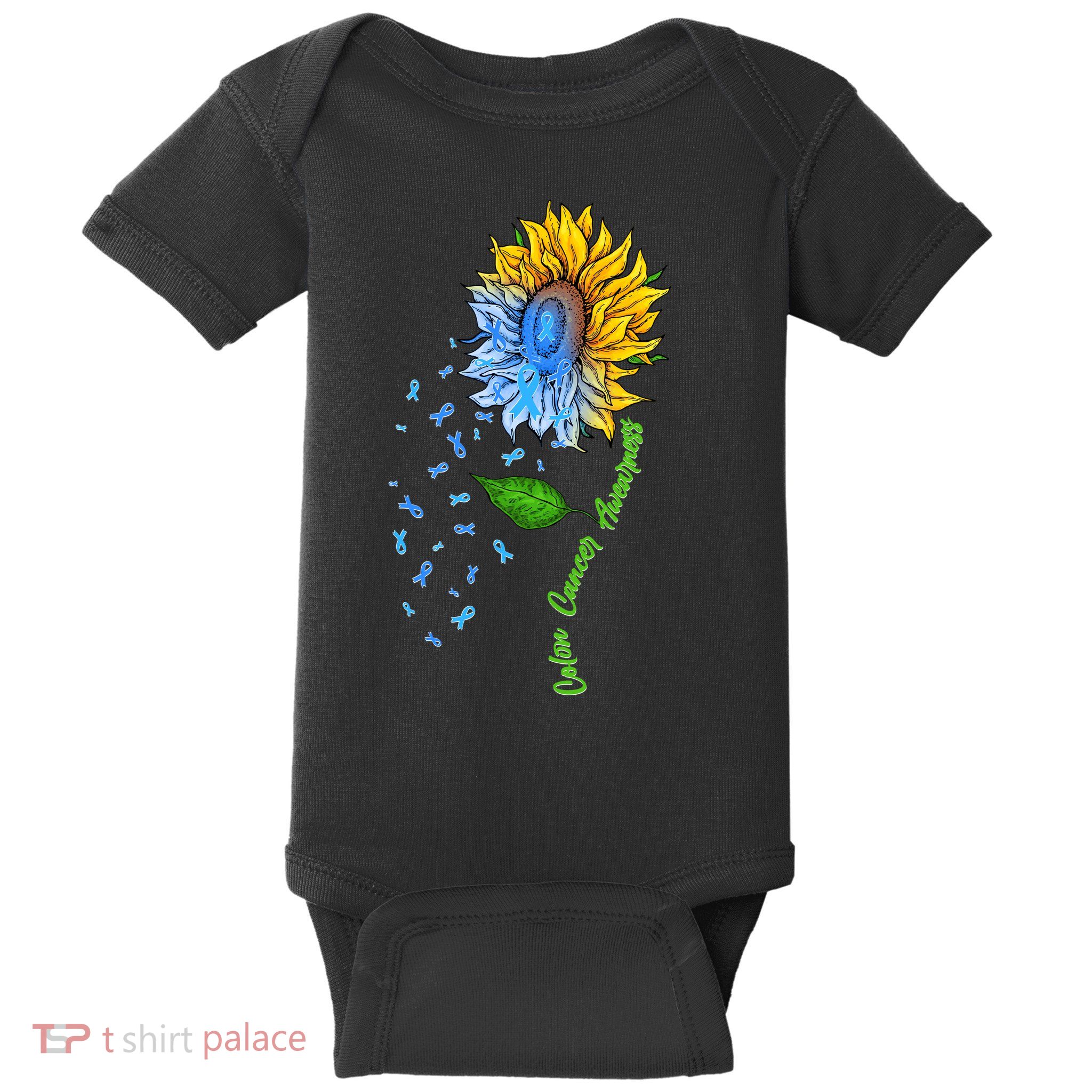 Colon Cancer Awareness Sunflower Support Baby Bodysuit