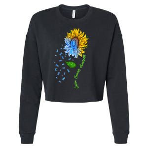 Colon Cancer Awareness Sunflower Support Cropped Pullover Crew