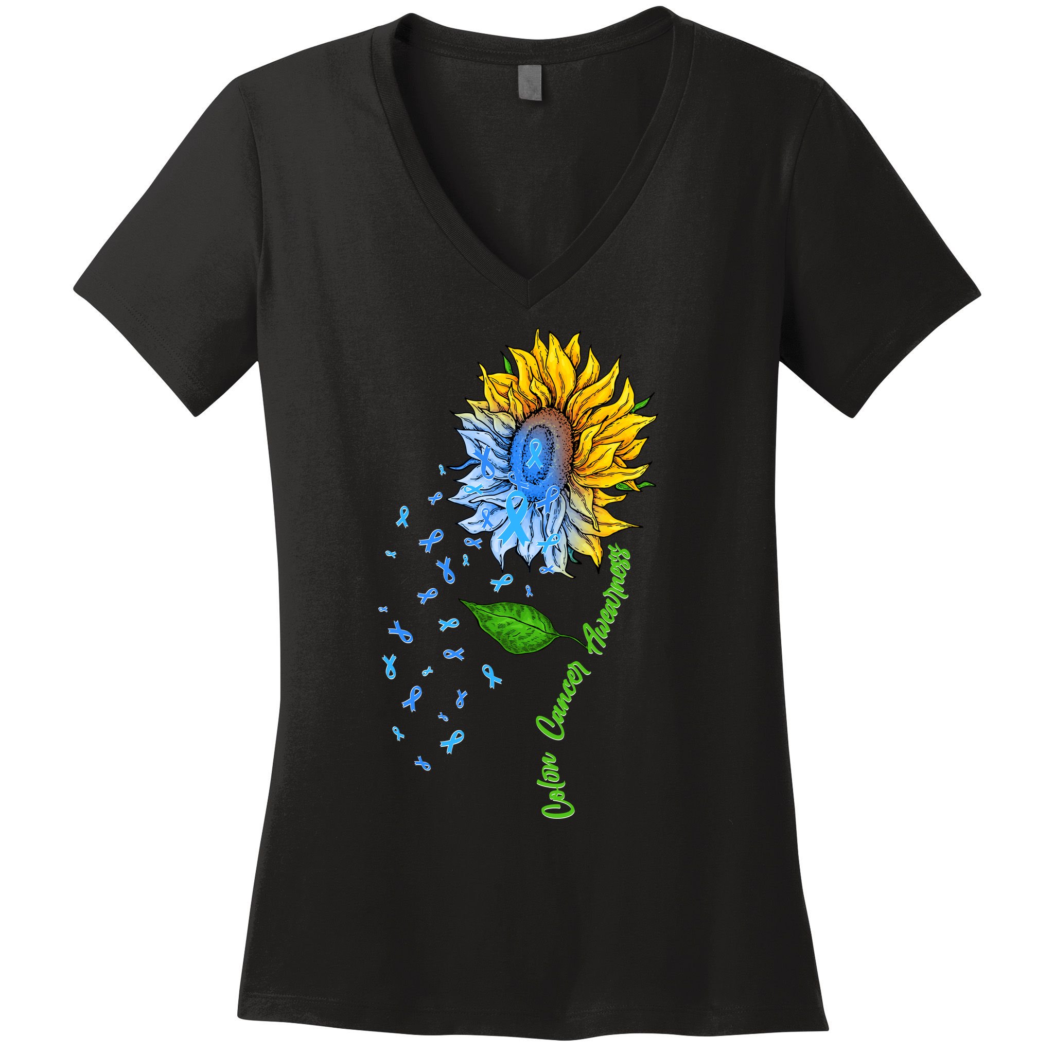 Colon Cancer Awareness Sunflower Support Women's V-Neck T-Shirt