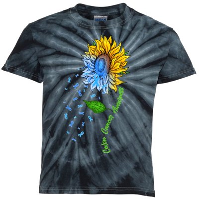 Colon Cancer Awareness Sunflower Support Kids Tie-Dye T-Shirt