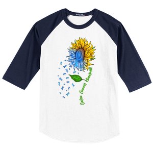 Colon Cancer Awareness Sunflower Support Baseball Sleeve Shirt