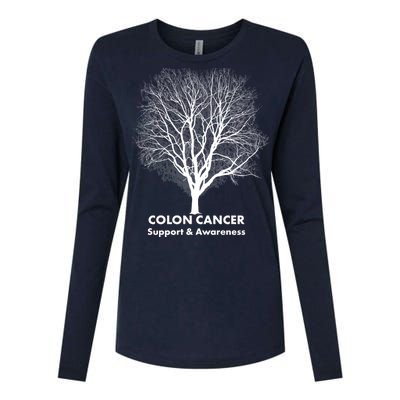 Colon Cancer Awareness Tree Womens Cotton Relaxed Long Sleeve T-Shirt