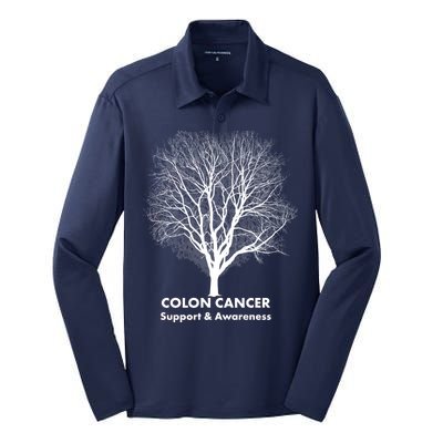 Colon Cancer Awareness Tree Silk Touch Performance Long Sleeve Polo