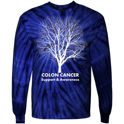 Colon Cancer Awareness Tree Tie-Dye Long Sleeve Shirt