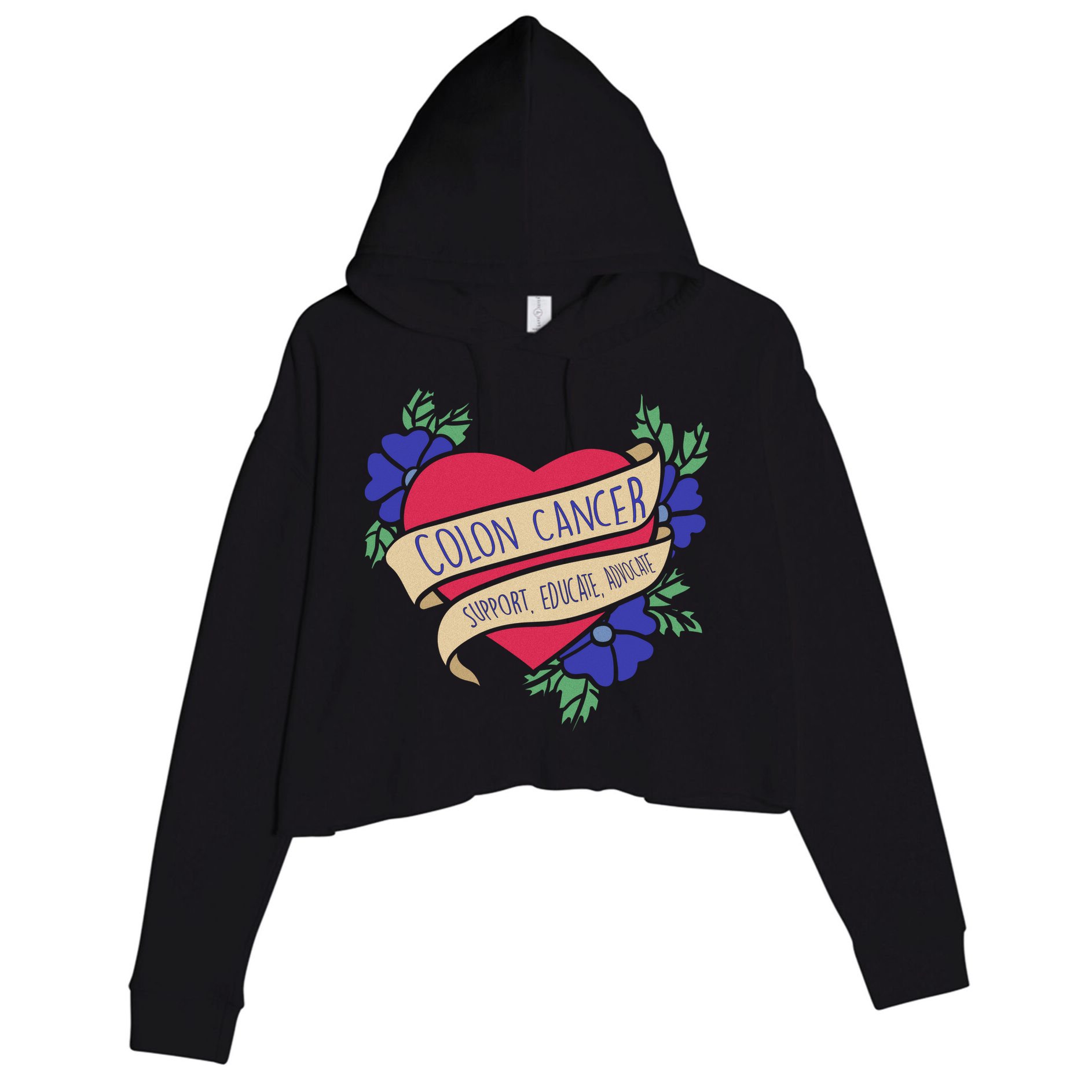 Colon Cancer Support Educate Advocate Crop Fleece Hoodie