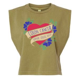 Colon Cancer Support Educate Advocate Garment-Dyed Women's Muscle Tee