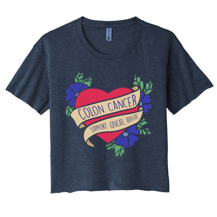 Colon Cancer Support Educate Advocate Women's Crop Top Tee