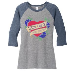 Colon Cancer Support Educate Advocate Women's Tri-Blend 3/4-Sleeve Raglan Shirt